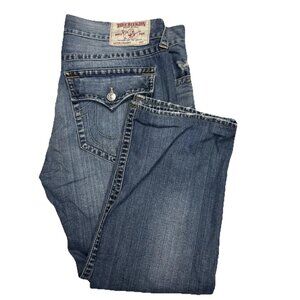 True Religion Straight Flap Pocket Jeans Size 40X30 Blue Denim Hemmed